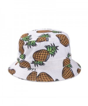 Girls Ladies Headwear Pineapple pattern Wide Rim Flat top fishing Bucket Hat Sun Hat - White - CR17YT2577K