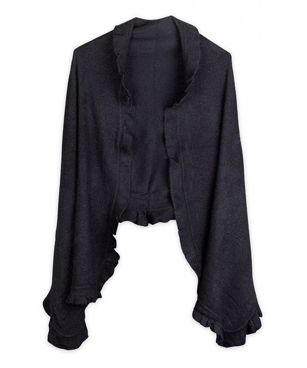 Debra Weitzner Women's Cashmere-feel Knit Shawl Cape with Ruffled Trim - Black - CU12BTCWISV