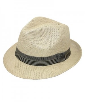 Dorfman Pacific Men's Toyo Straw Fedora With Ribbon Band - Natural - C017YD2E7HK