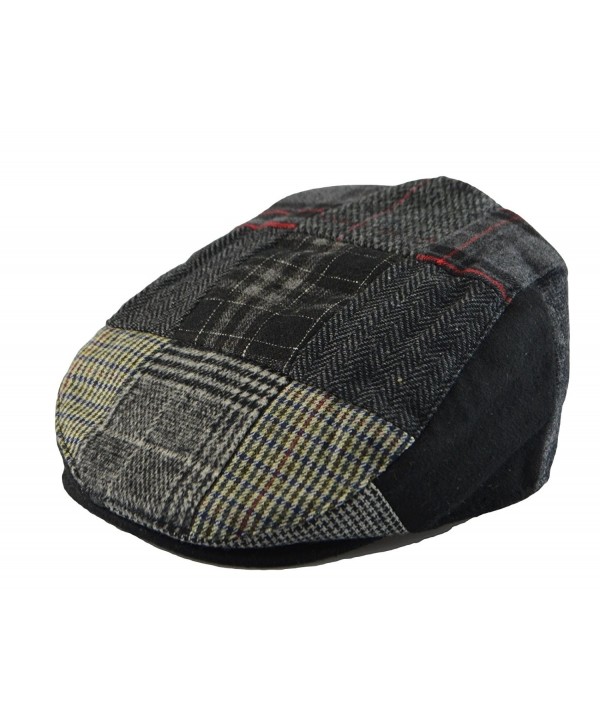 Mens Winter Plaid Tweed Flat Ivy Driver Hat Cabbie Patch Work Ivy Cap M- L- XL - Black(1579) - CM126LDN8P5