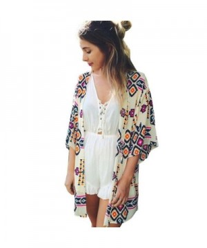 Mallcat Womens Geometry Printed Chiffon Shawl Kimono Cardigan - C112J3ASDQ1