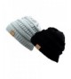 Trendy Warm Chunky Soft Stretch Cable Knit Slouchy Beanie Skully HAT20 - Black & Natural Gray - CQ11QN0SMWV