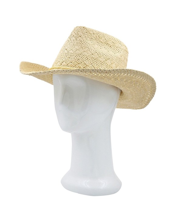 Premium Solid Color Lace Braided Straw Cowgirl Cowboy Hat - Different Colors - Beige - CQ125X59A8P