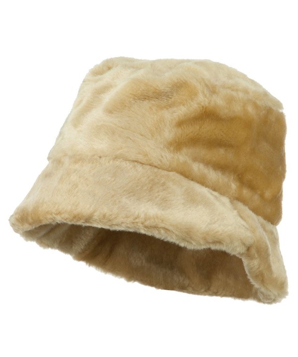 Faux Fur Large Brim Bucket Hat - Beige - C711NY3CBD1