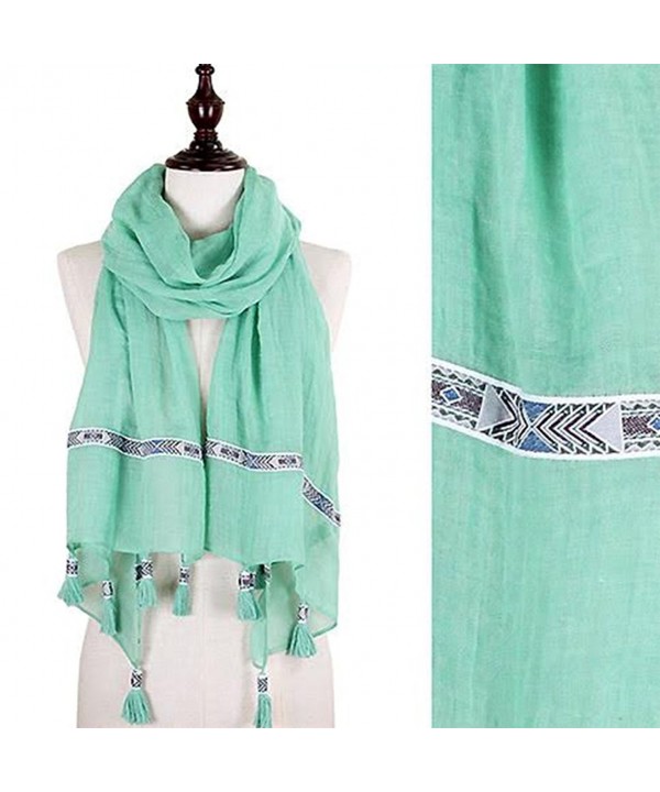 StylesILove Tribal Ribbon Tassel Wrap Scarf- 3 Colors - Mint - CV12CJM0Q75