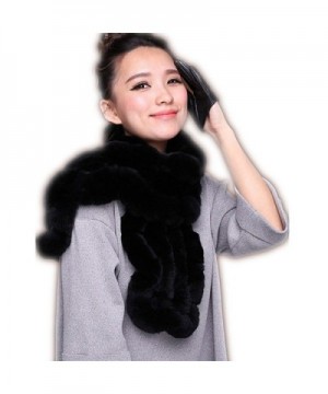 Flower Brim Real Rex Rabbit Fur Scarf for - Black - C312IYTLE3R