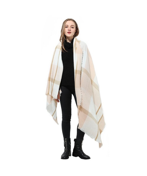 Women Fashion Scarves Multicolor Big Tartan Scarf Wrap Shawl Checked Pashmina - Off-white Mix - CB186AE2LS0