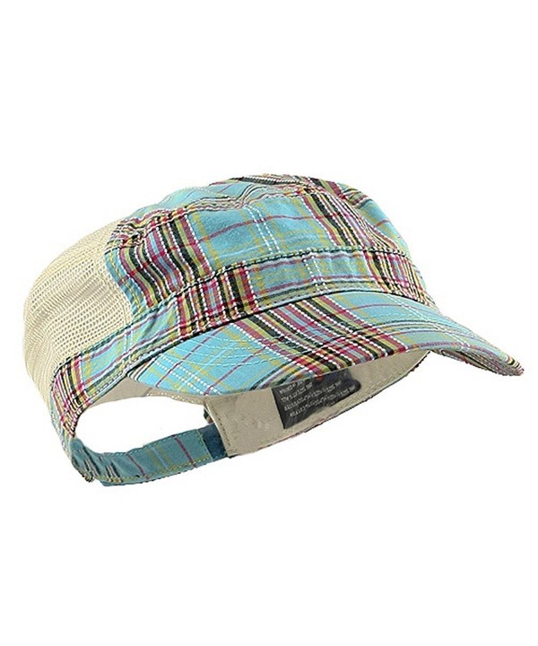 Mega Cap Women's Sky Blue Plaid Cadet Cap w/Mesh Back - C111U7HG1JH