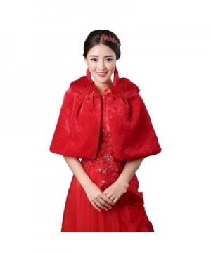 ShangShangXi Women's Faux Fur Wrap Cape Stole Shawl Bolero Jacket Coat For Wedding - Red - C1186DKZEMW