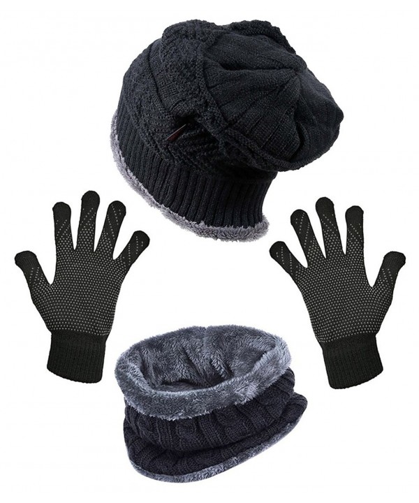 HindaWi Slouchy Beanie Scarves Mittens - Hat+ Scarf+ Gloves (Black) - CG1805YUCQZ