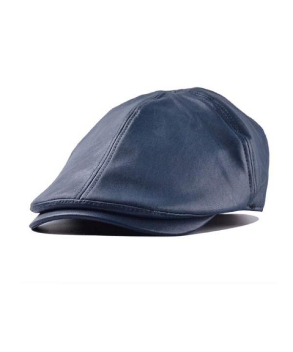 TONSEE Mens Women Vintage Leather Beret Cap Peaked Hat Newsboy Hat - Navy - C112KZVB4FP