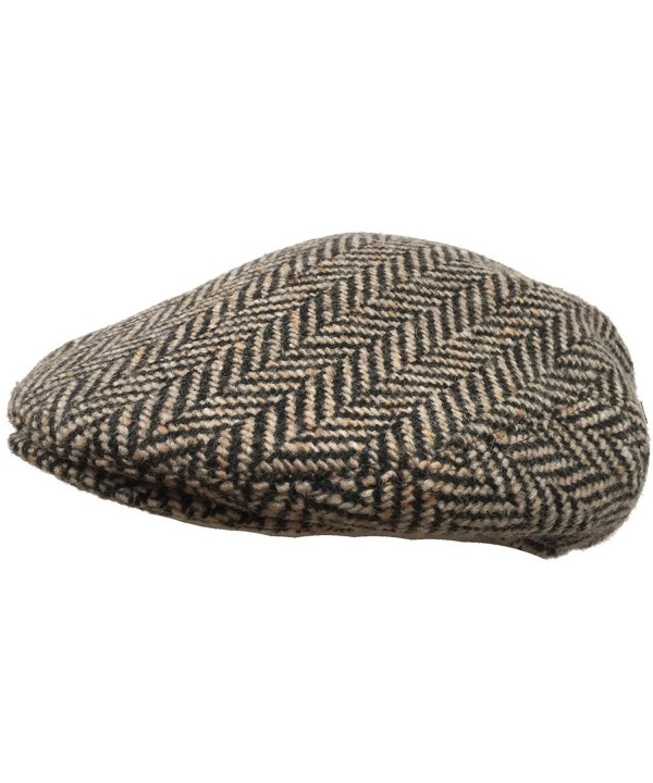 Italian Wool Herringbone Ivy Scally Cap Driver Newsboy Hat Made in Italy Henschel - Brown - CO127K6IMG7