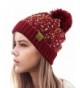 NYFASHION101 Exclusive Winter Top Pom Pom Knit Confetti Cuff Beanie Hat - Burgundy - CY1274IMUPF