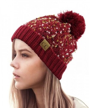 NYFASHION101 Exclusive Winter Top Pom Pom Knit Confetti Cuff Beanie Hat - Burgundy - CY1274IMUPF