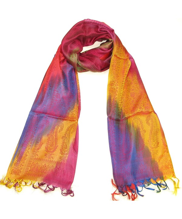 Lovarzi Women's Luxurious Silk Scarf - Colourful paisley pashmina scarves ladies - Fuschia Rainbow - CB116NTP013