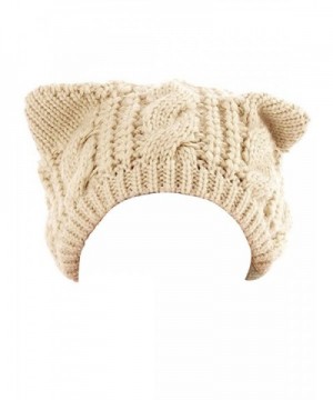 Persun Women Cat Ears Knit Beanie Hat - Beige - CT11S851G0J