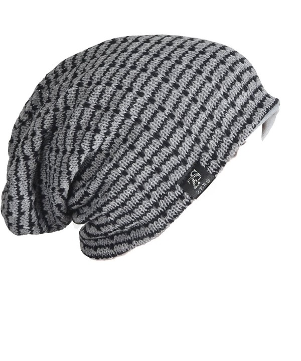 Z&s Chic Men Stripe Long Slouchy Knit Beanie Winter Hat B5011 - Light Gray - CM1262WLO33