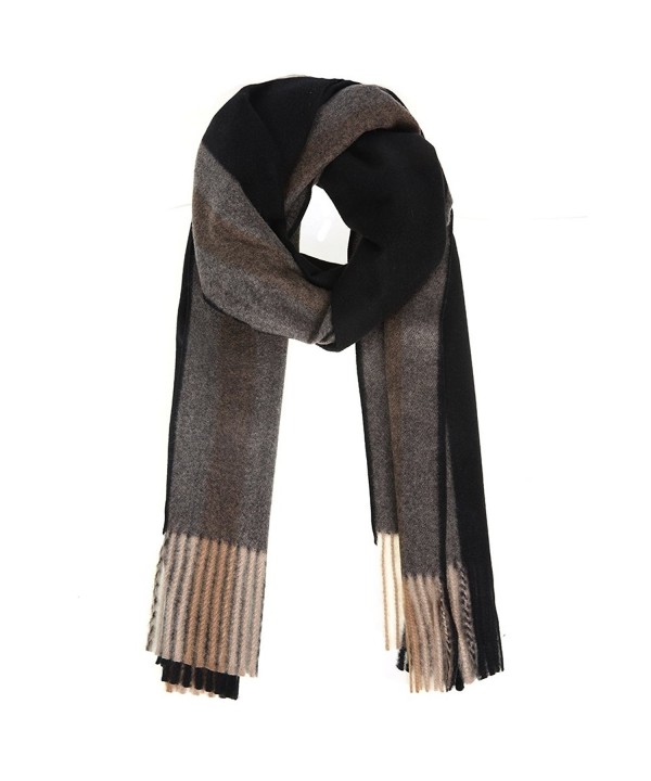 Xiuying Feng Classic Cozy Warm Cashmere Feel Neutral Vintage Irish Tartan Plaid Long Scarves Shawls - Black - CG189WAALQ7