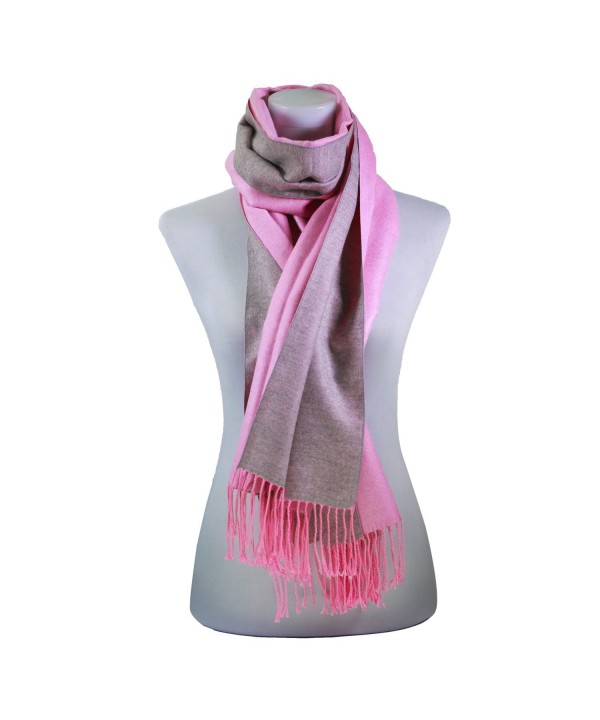 Women Pure color Scarf Authentic Cashmere Super Soft and Warm Wrap Shawl Scarf - Gray&pink - CP1872I4E3G