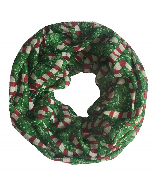 Lina & Lily Candy Cane Print Infinity Loop Women's Scarf Christmas Gift Lightweight - Green/Red/White-l Size - C9127C4QU11