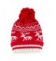 Traditional Nordic Knit Red Stocking Hat with Reindeer Design - CD11PISJXQ3