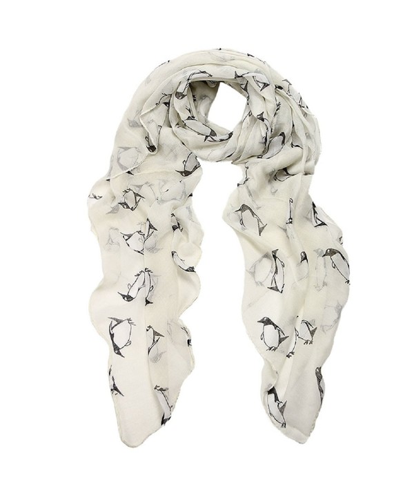 DaySeventh Fashion Women Lady Penguin Print Shawl Butterfly Voile Rectangle Cute Scarf Scarves - White - CD1265P1GYT