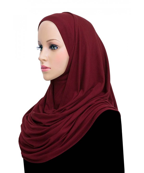 Khatib Jersey Cotton Hijab Easy Instant Headscarf Wrap - Maroon - C117YCRGCWT