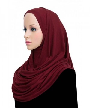 Khatib Jersey Cotton Hijab Easy Instant Headscarf Wrap - Maroon - C117YCRGCWT