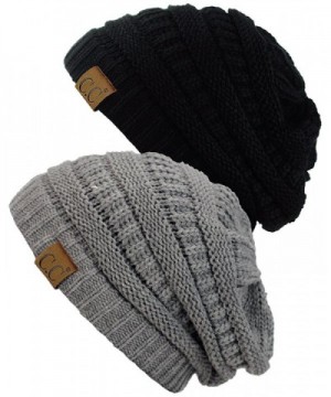 C.C Trendy Warm Chunky Soft Stretch Cable Knit Beanie Skully- 2 Pack - Beige/Dark Olive - C5185UKAK05