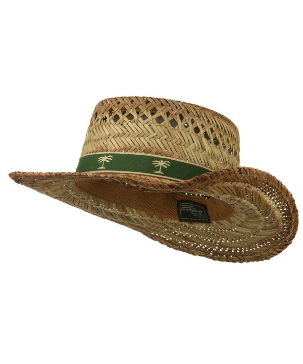 Gambler Straw Hat with Palm Tree Band - Natural - C711ND5G89D