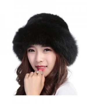 Valpeak Womens Winter Hat Knitted Mink Real Fur Hats With Fox Brim - Black - CJ12LL92Q1B