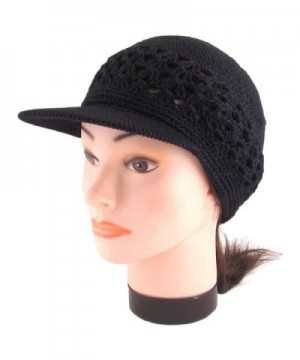 Visor Brim Knit Kufi Hat - Koopy Cap - Crochet Beanie with Brim - Black - CG119N8DFYF