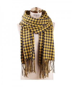 SOJOS Womens Plaid Scarf Large Long Blanket Check Wrap Shawl with Tassel SC315 - C10 Yellow&blue Plaid - CJ187G68I27