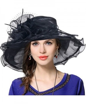 VECRY Women Church Derby Hat Wide Brim Wedding Dress Hat Tea Party Hat S019 - Black - CO12O6QRPPU