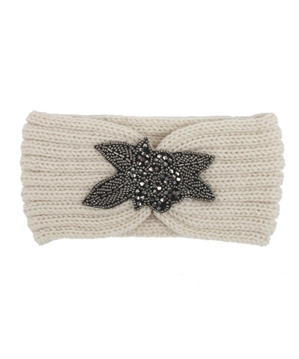 Deamyth Winter Women Knitting Wool Leaves Headband Bow Hairband - Beige - CT12O6D8AEE