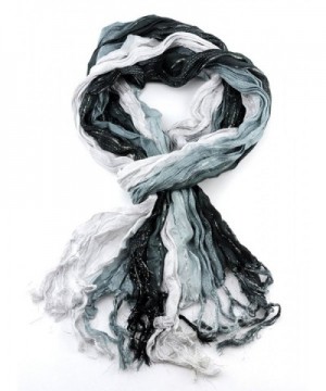 NYFASHION101 Shiny Glitter Sparkly Multicolor Frayed Ends Crinkle Viscose Scarf - Black/White/Steel Blue - CO11MU59AEL