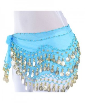 AvaCostume Womens Belly Dance Chiffon Hip Scarf Metal Coins - Lake Blue - C711XXIR5A5