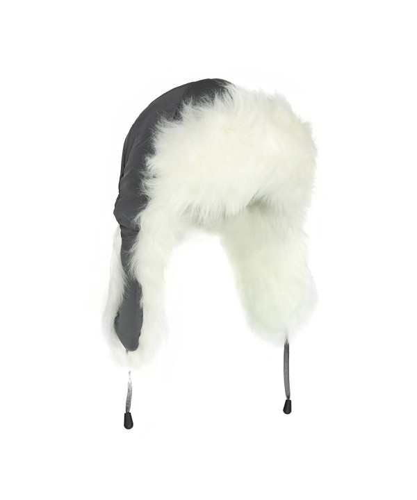 Adorable White Fur Trooper Hat- Warm Grey Peruvian Cap for Women w/ Tie - CI12N3CWIG9