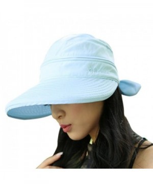 Women Wide Brim Visor Anti-UV Sun Protection 2 in 1 Summer Sun Hat Cap - Blue - C812HEW0F2V