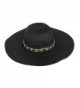 Aerusi Women's Straw Wide Brim Floppy Sun Hat Beach Garden Sun Hat w/Chain Band - Black - C312H415SXN