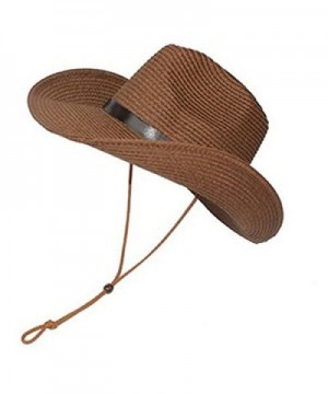 LUOEM Cowboy Sun Hat Wide Brim Hat Summer Beach Straw Cap Foldable Caps (Coffee) - CY182IYA2AD