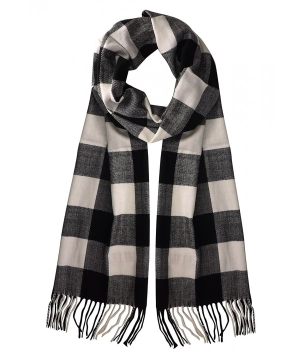 Soft Cashmere Feel Plaid Houndstooth Print Scarf Unisex Scarves Warm & Cozy - Black Gray Checkered Plaid - CC11FOLDFOF