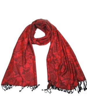 Lovarzi Beautiful Floral Jacquard Pashmina Scarf with Rose Design - Red - C411GRWFZVV