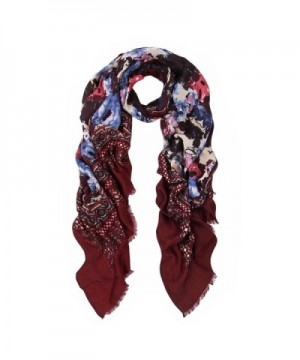 Elegant Large Vintage Floral Design Frayed End Scarf Wrap - Diff Colors Avail - Burgundy - CC1270V5JXL