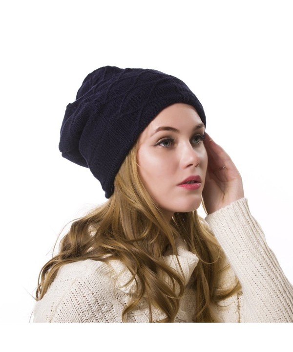 Nine City Stylish Unisex Baggy Beanie Slouchy Crease Knit Beanie Baggy Skull Cap Hat (Navy) - C812MN19K47