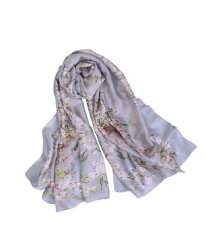 Synthiiz Silk Scarf Georgette Shawl Wrap With Flower Print Large Size For Woman - French Gray - CR185H4EI39