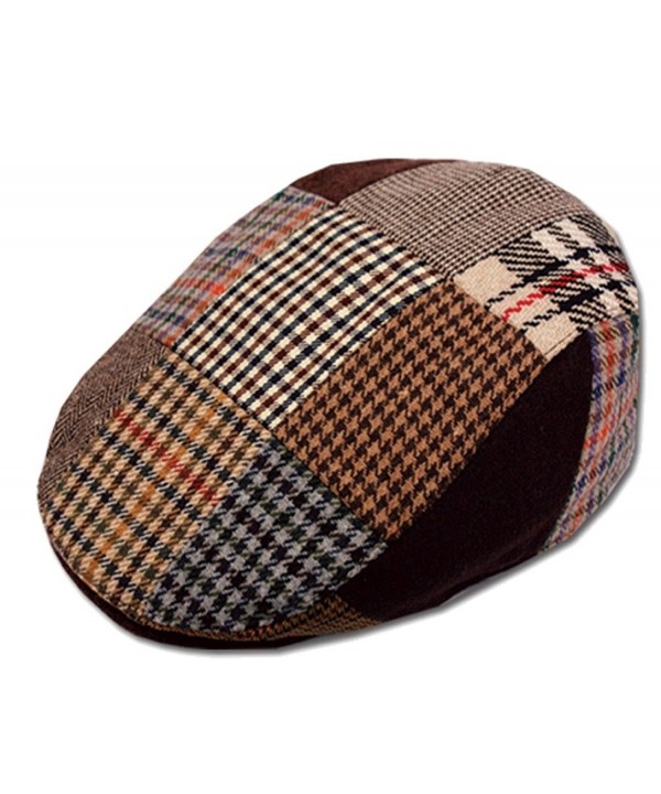 Men's Patchwork Wool Duckbill Ivy Newsboy Caby Irish Tweed Cap Hat - C211PKG8W5L