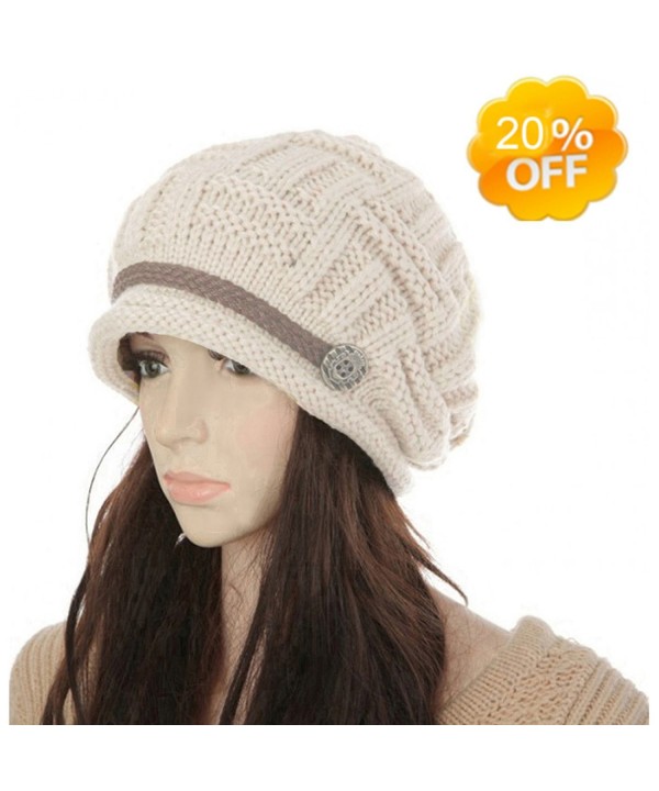 YB-store Women's Winter Knit Beanie Cap Warm Earmuffs Slouchy Hat Chunky Cap Button Strap Cap - Beige - CY18629KCE7