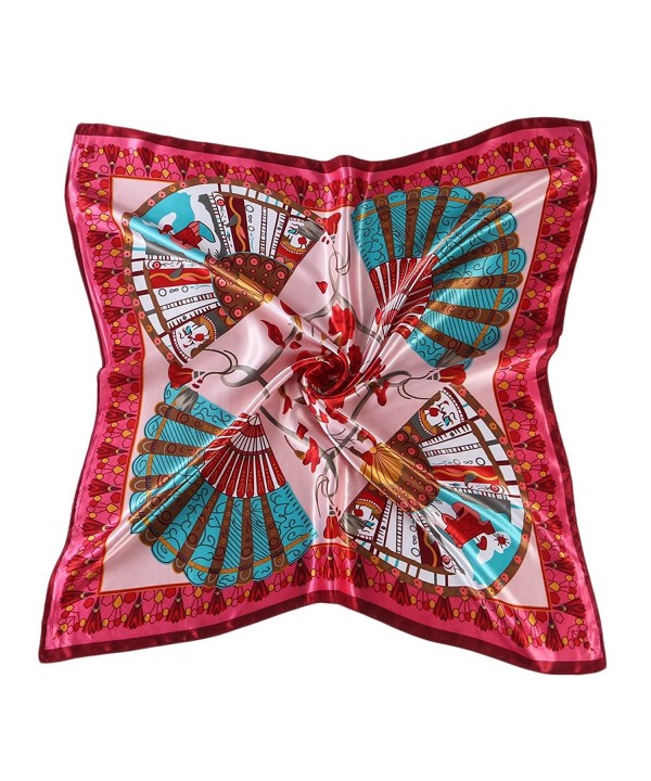 CS&BEAUTY Women's Neckerchief 35"X35" Fan Pattern Square Scarf Headdress - Red - CH12O7JCI3G