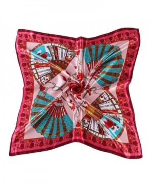 CS&BEAUTY Women's Neckerchief 35"X35" Fan Pattern Square Scarf Headdress - Red - CH12O7JCI3G